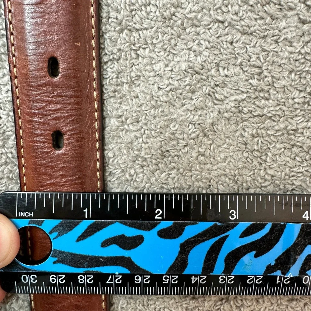 Mens Brown Leather Belt White Contrast Stitching Silver Buckle 48 Inch